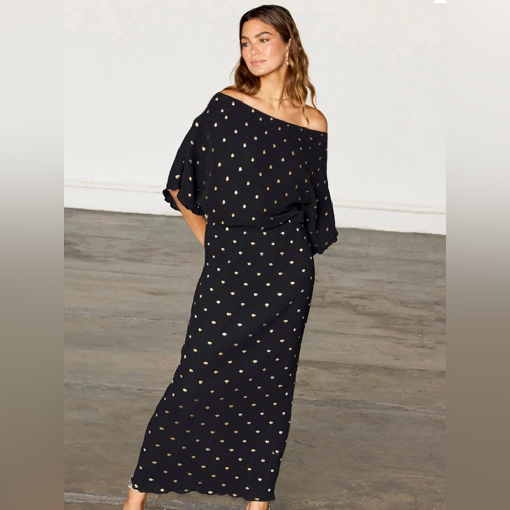 Never Fully Dressed Black Midi Dress with Gold Dot Print - Picture 5 of 16